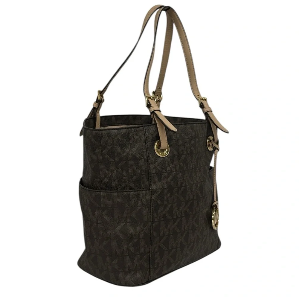 Michael Kors Jet Set Signature East West Brown Monogram Shoulder Bag Tote Purse - Picture 8 of 16
